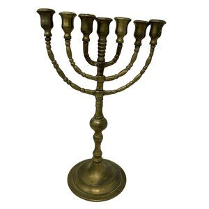 Vintage Solid Brass Menorah Judaica 6.5" x10.5" Hanukkah #2